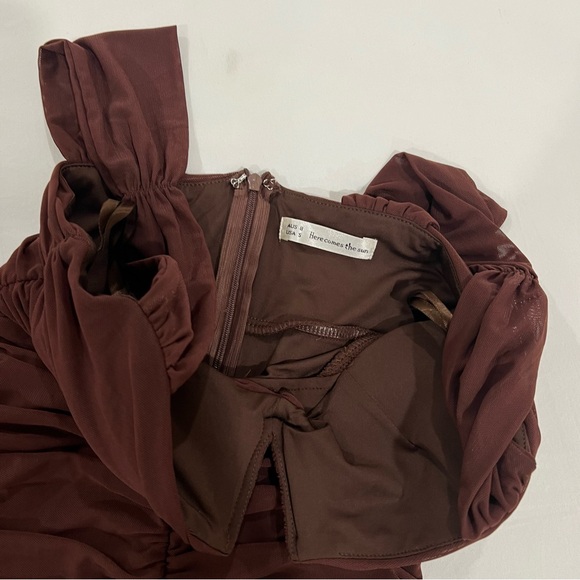 Brown Bodycon Rouched Maxi Dress - Picture 4 of 5